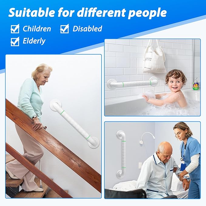 2 Pack 16 Inch White Shower Grab Bar, Bath Grab Rails - Image 7