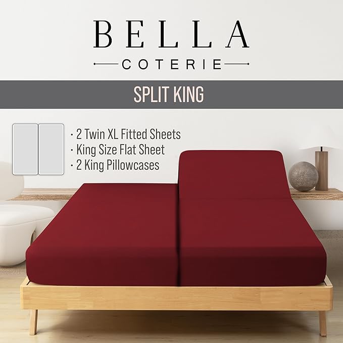 Bella Coterie Luxury Bamboo Viscose Split King Size Sheet Set | 2 Fitted Sheets - Image 2