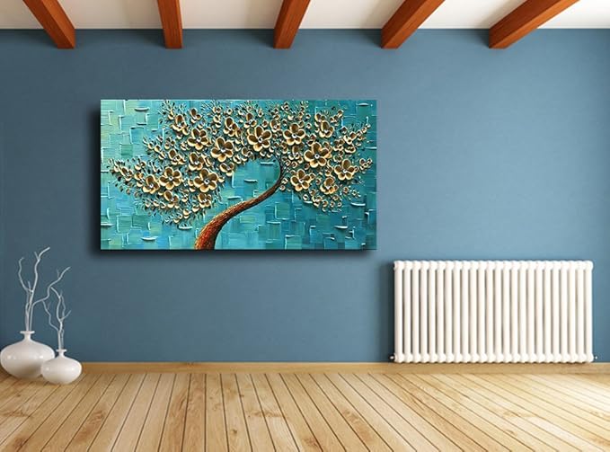 YaSheng Art - Handmade 3D Golden Flowers Artwork Oil Painting On Canvas Texture - Image 7