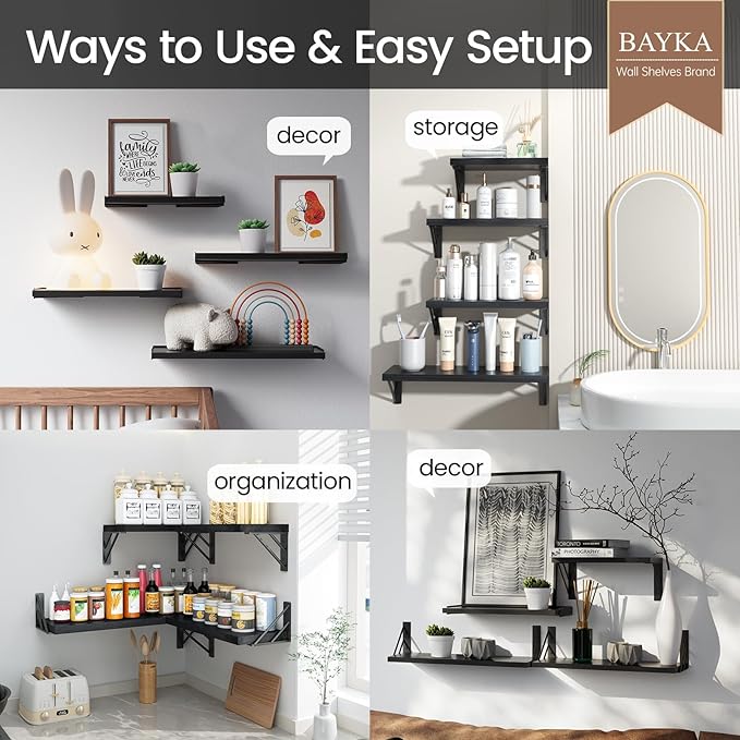 BAYKA Wall Mounted Floating Shelves, Wood Floating Wall Shelf - Image 3