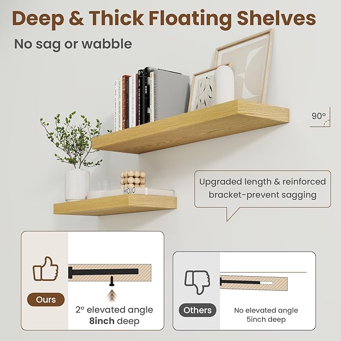 20 Inch Floating Shelves for Wall, 8 Inch Deep Floating Shelf for Storage & - Image 4