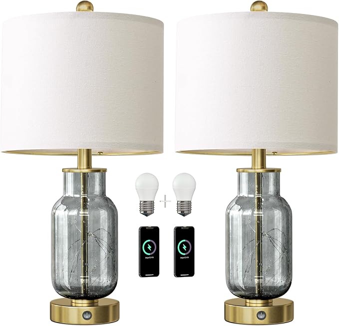 Oneach 22" Glass Table Lamps Set of 2, Nightstand Lamp - Image 9