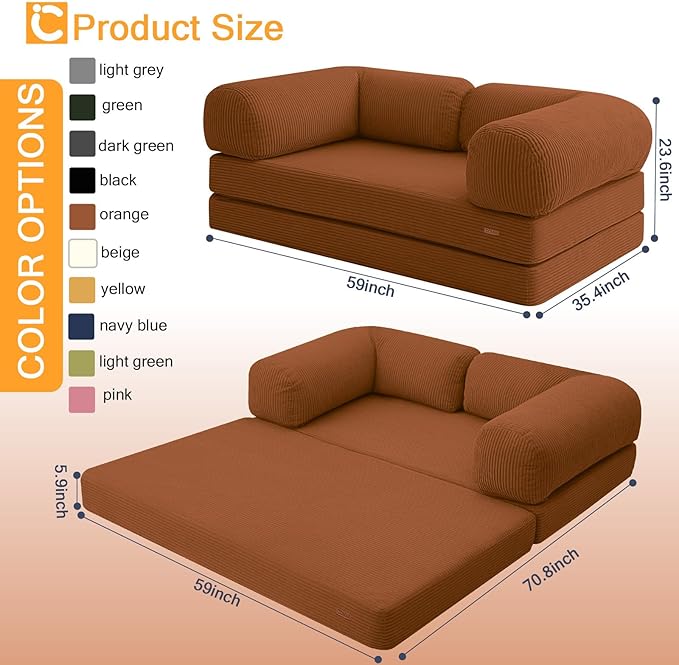 COMAX Futon Sofa Bed, 4-in-1 Floor Foldable Sofa Couch Bed Queen - Image 2