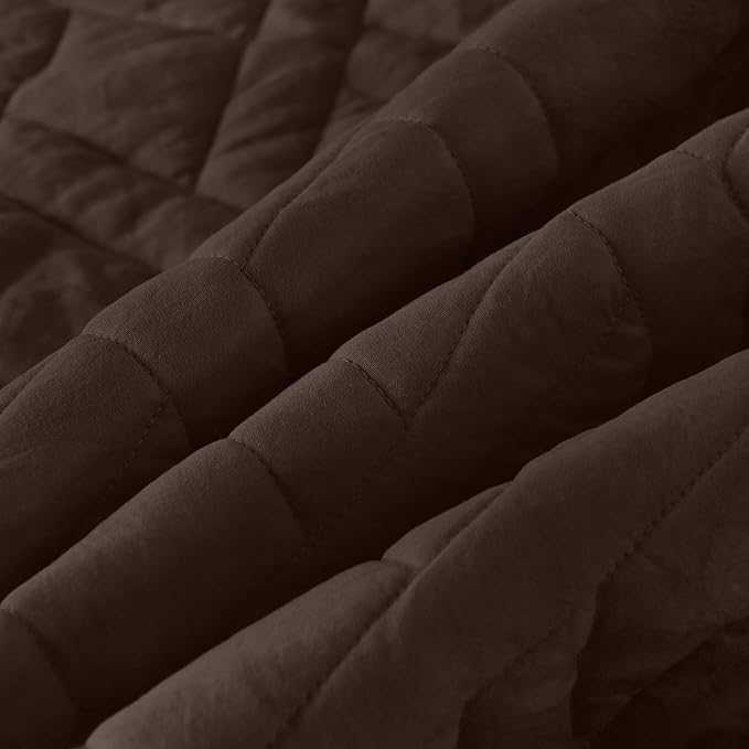 HORIMOTE HOME Quilt Set Twin Size Chocolate, Classic Geometric Diamond Stitched - Image 3