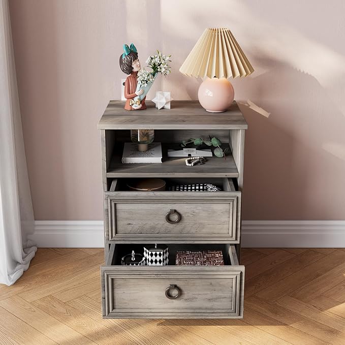 Set of 2 Nightstand with 2 Drawers, Large Accent Bed Side Table and End Table - Image 7