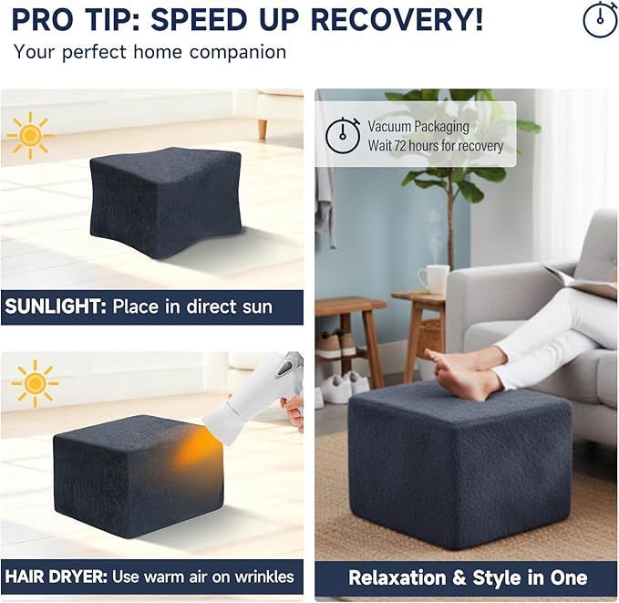 Tiita Stuffed Pouf Ottoman, Square Foot Stool Fluffy Floor Poufs Chair - Image 9