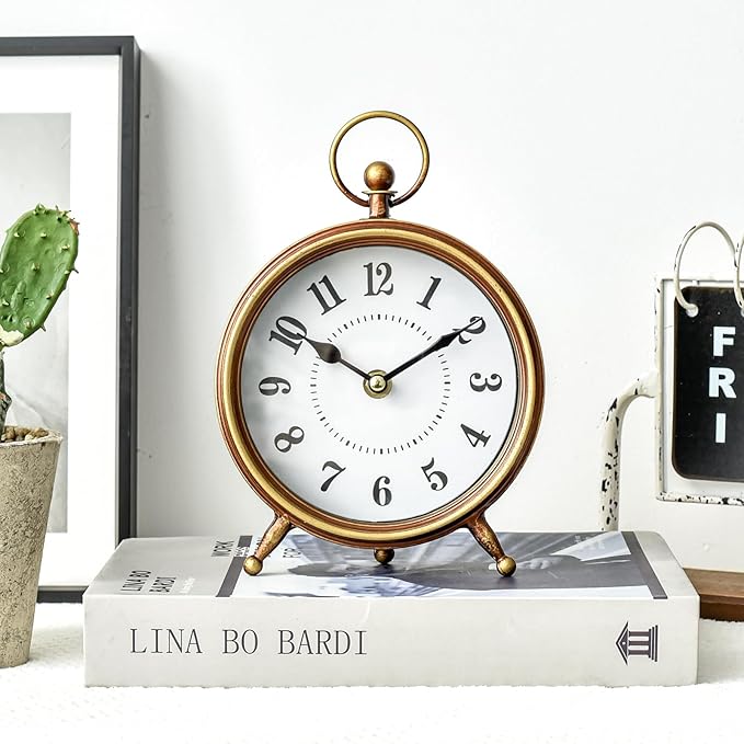 Small Gold Table and Shelf Desk Clock, Vintage Small Table Clock on Stand by MICWIC