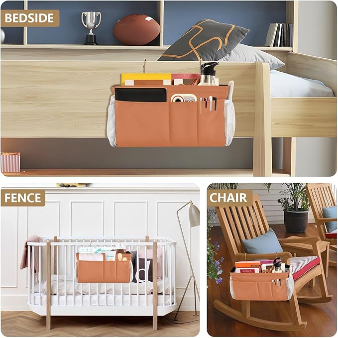 KOPIRIT Orange Bedside Caddy Storage Bag Bedside Organizer - Image 8