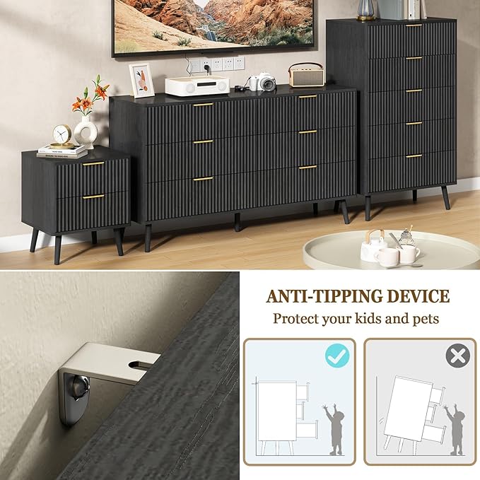 CARPETNAL Fluted 6 Drawer Dresser - Image 4