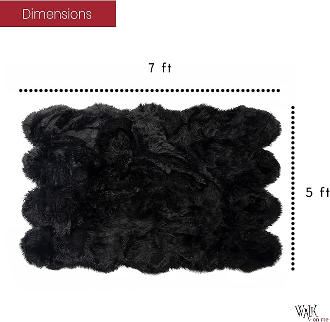 Silky Soft Faux Fur Rug, 5 ft. x 7 ft. Black Fluffy and Shaggy Sheepskin Area - Image 2