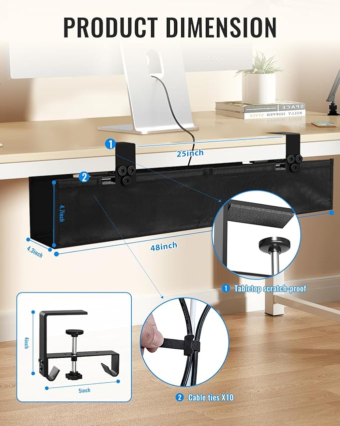 48" No Drill Under Desk Cable Management Tray - Image 6