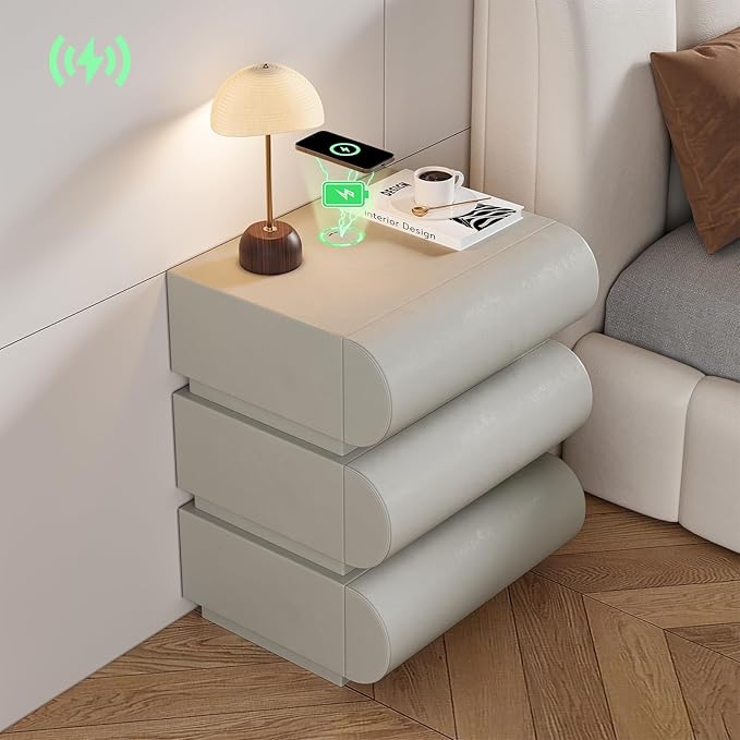 homary Smart Nightstand Modern White Leather Nightstands by Homary