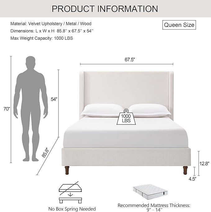 Harper 54" Extra-Tall Headboard Bed Frame - Image 2