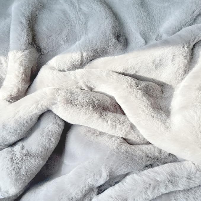 Grey Faux Rabbit Washable Furry Fur Area Rugs - Image 7