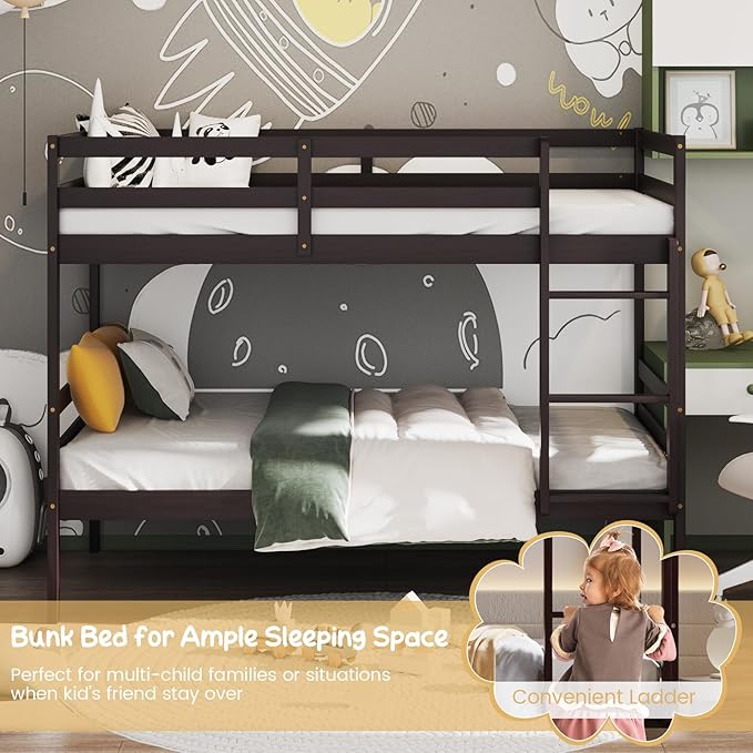 Giantex Bunk Bed Twin Over Twin, Solid Wood Bunk Bed - Image 5