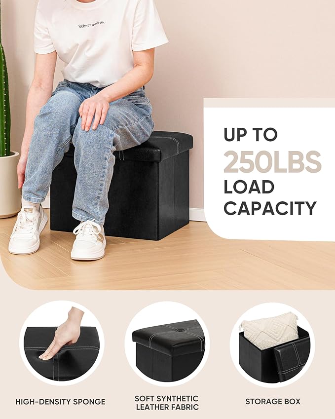 B FSOBEIIALEO Folding Storage Ottoman Cube, Faux Leather Footrest Seat Coffee - Image 5