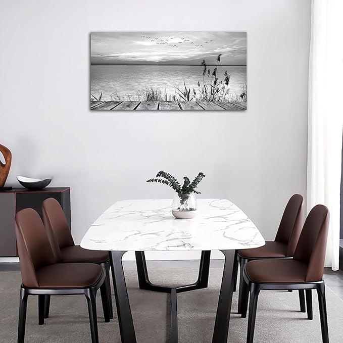 yearainn Black and White Canvas Wall Art Sunset Lake - Image 4