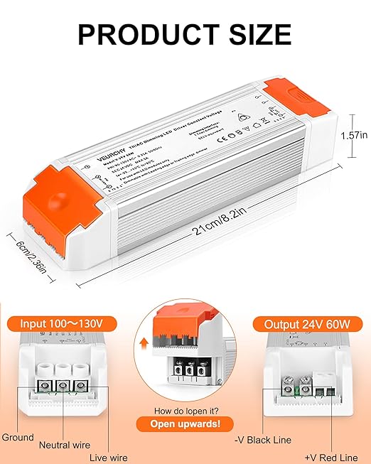 24V Dimmable LED Driver, 60 Watt Dimmable LED Power Supply AC 120V to DC 24V - Image 3