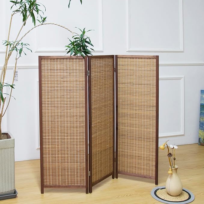 3 Panel Short Room Divider Screen, Small Bamboo Panel Divider - Image 4