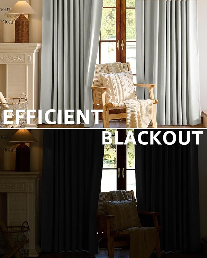 jinchan Chenille Blackout Curtains 96 Inches Long 2 Panels Light Grey Thermal - Image 3