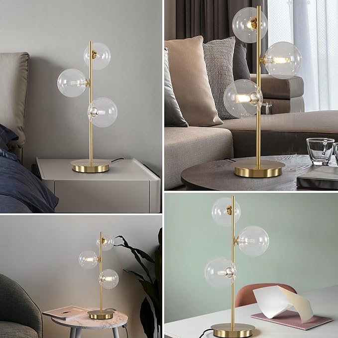 Glass Table lamp Gold, 3-Globe Table lamp Tall, Reading Lamp - Image 6