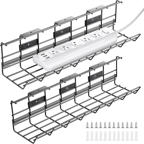 2 Pack DELAMU Under Desk Cable Management Tray, Metal Cord Cable Organizer by DELAMU