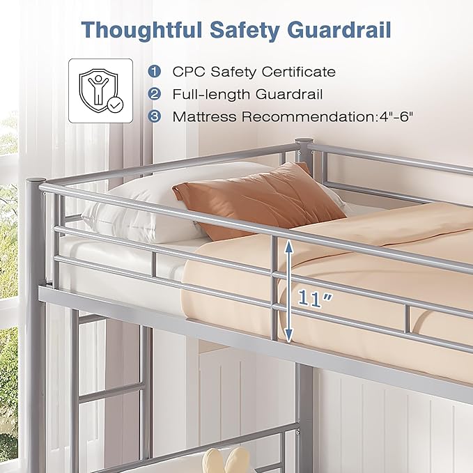 VECELO Bunk Bed Twin Over Twin, Metal Bunkbeds - Image 4