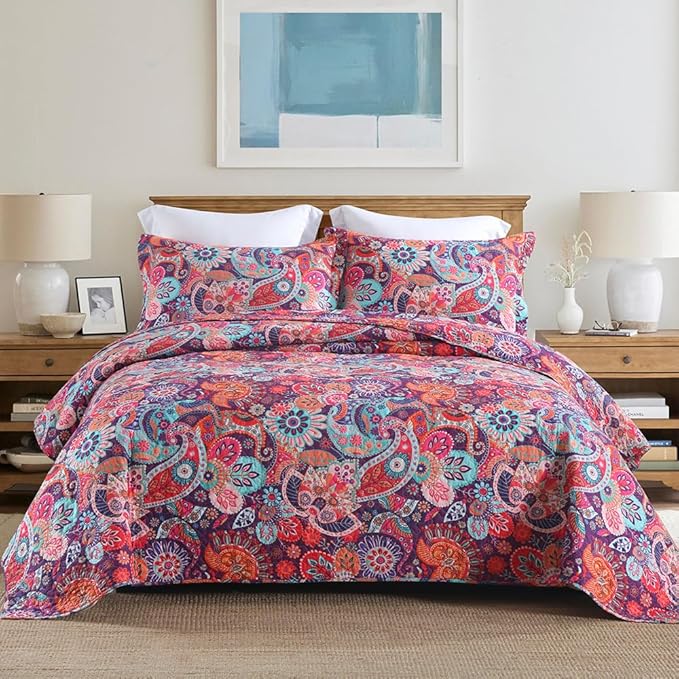 Cotton Bedspread Quilt Sets Reversible Bedding Coverlet Sets Comforter Paisley by Unknown