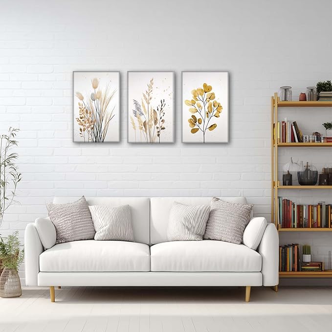YCJKJDZ Beige Botanical Wrapped Canvas Wall Art Set of 3, Boho Watercolor - Image 8