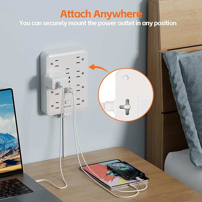 Ultra Thin Flat Plug Surge Overload Protector Power Strip Wall Outlet - Image 6