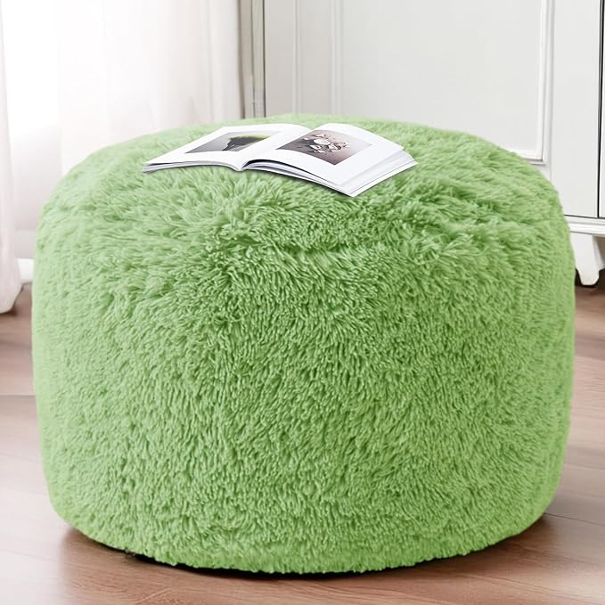 HIGOGOGO Round Stuffed Pouf Ottoman, Long Faux Fur Poufs - Image 5