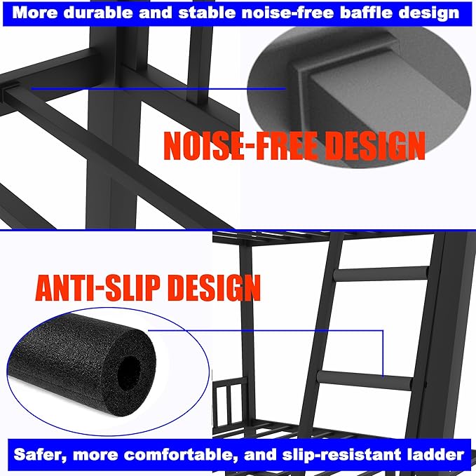 Upgraded Version Thicken Metal Heavy-Duty Queen Over Queen Bunk Bed - Image 4
