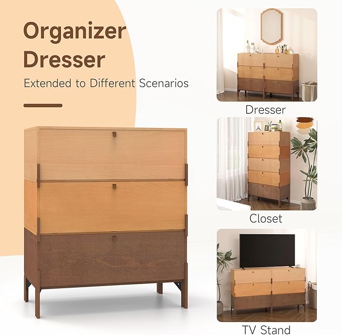 Stackable 3 Drawers Dresser, Customizable Chest of Drawers - Image 4