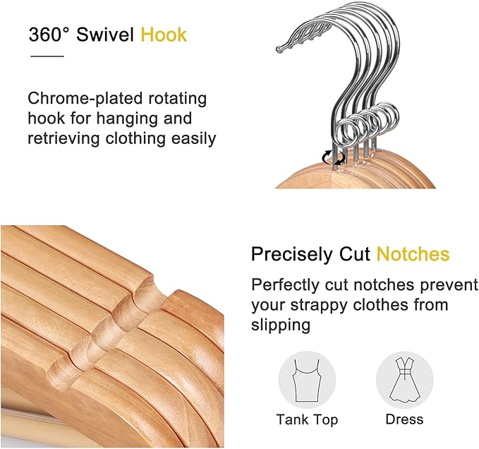 TOPIA HANGER Wooden Hangers 30 Pack, Space Saving Coat Hanger - Image 2