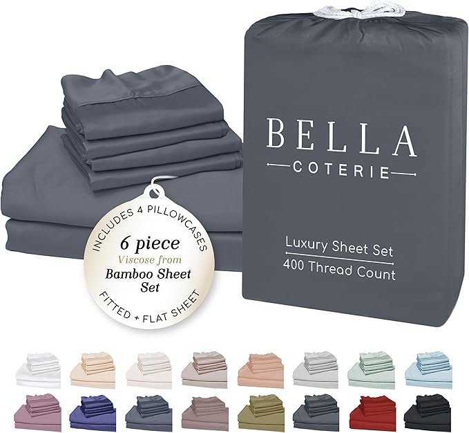 Bella Coterie 6 Piece Luxury Bamboo Viscose Queen Size Sheet Set | 100% by BC