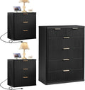LEYAOYAO 42" Tall Fluted Dresser and 3 Drawers 23" Nightstand Set of 2 by LEYAOYAO-Findtheshiningpointofyourideallife%EF%BC%81