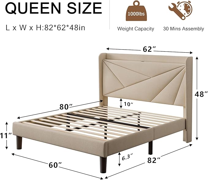 Queen Size Upholstered Bed Frame - Image 2