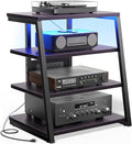 Besiost AV Media Stand with Outlets, Media Console with LED Lights, Stereo by Besiost
