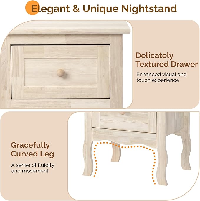 Bonnlo Solid Wood Nightstand Unfinished - Image 6