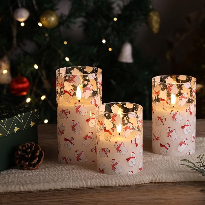 Eywamage Christmas Glass Flameless Pillar Candles - Image 7