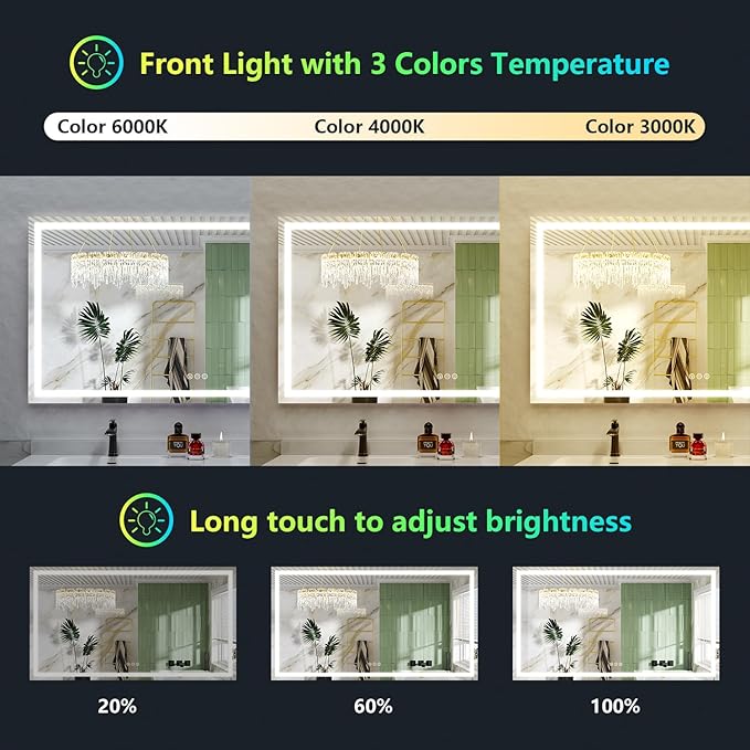YEELAIT 65x36 Inch RGB LED Bathroom Mirror Front Light and RGB Backlit Lighted - Image 4