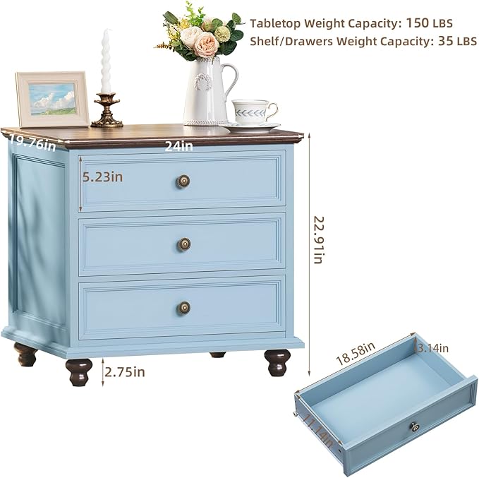 24" Wide Farmhouse Night Stand, Large End Table - Image 2