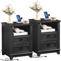 18" Night Stands Set of 2 with Charging Station, Farmhouse 2 Drawers End Table by Joaxswe