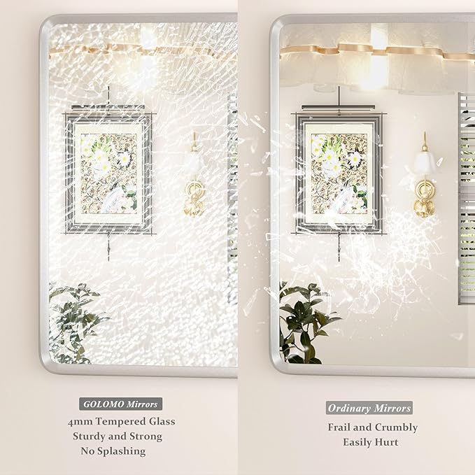 55x40 Inch Silver Framed Mirror, Brushed Nickel, Rounded Rectangle Mirror - Image 4