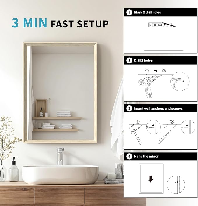 Oak Wood Effect Framed Wall Mirror, 20x30 Rectangle Mirror, Anti-desilvering - Image 6