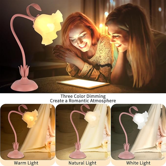 Cute Flower Desk Lamp, 3 Color Temperature Table Lamps - Image 3