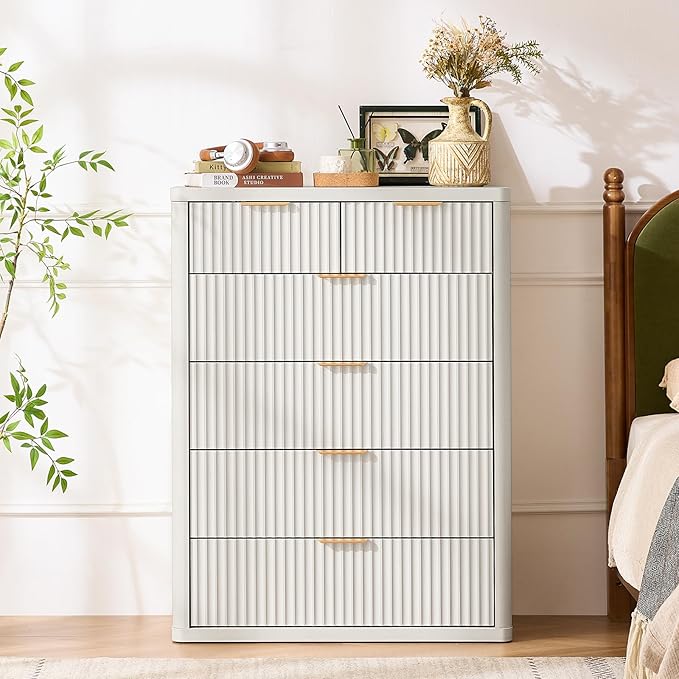 LEYAOYAO 42" Tall Fluted Dresser and 3 Drawers 23" Nightstand Set of 2 - Image 5