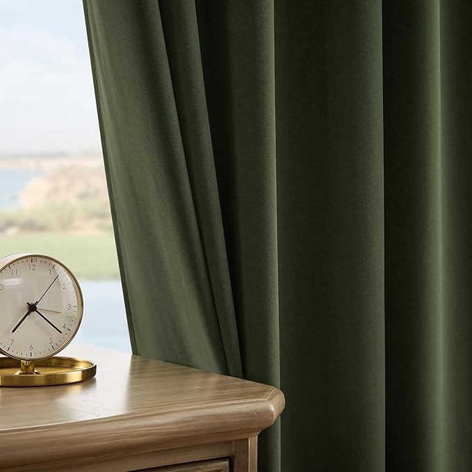 Joydeco Olive Green Velvet Curtains 102 inch Length 2 Panels, Luxury Blackout - Image 6