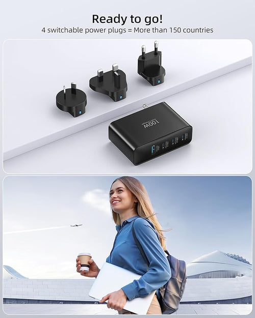 100W USB C Travel Charger, 4-Ports Foldable Travel Adapter Plug Converter - Image 2