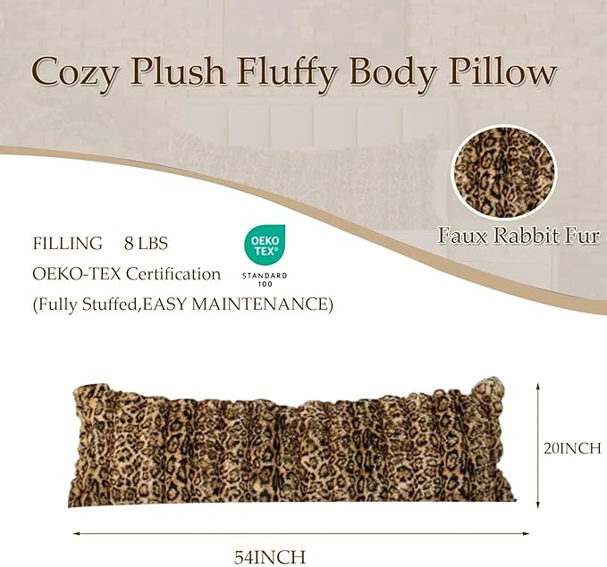 20x54 Fluffy Leopard Print Full Body Pillow, Cheetah Print Plush Fuzzy Faux Fur - Image 6